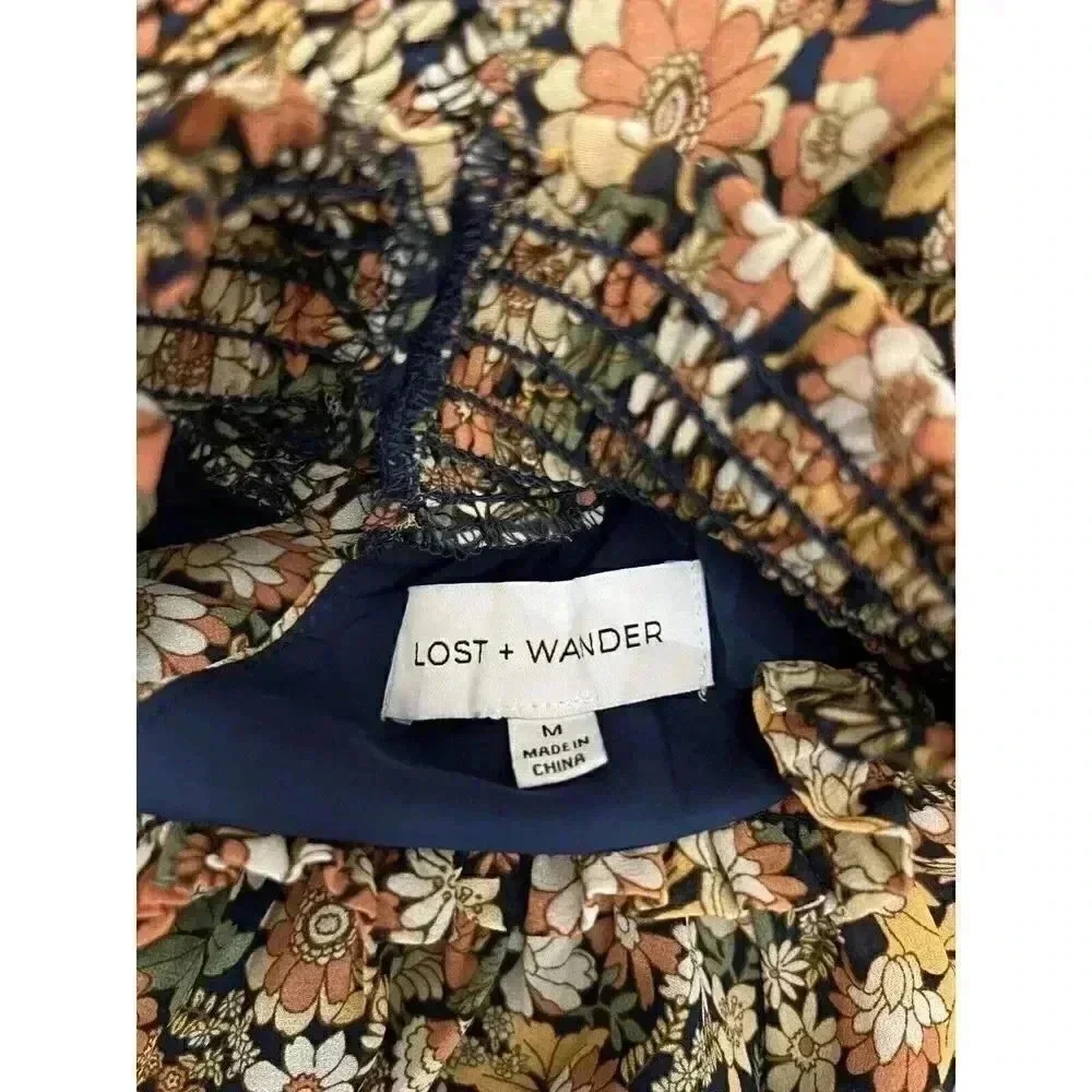 Lost + Wander Women's Black Floral Outpost Button Front Mini Dress Size Medium